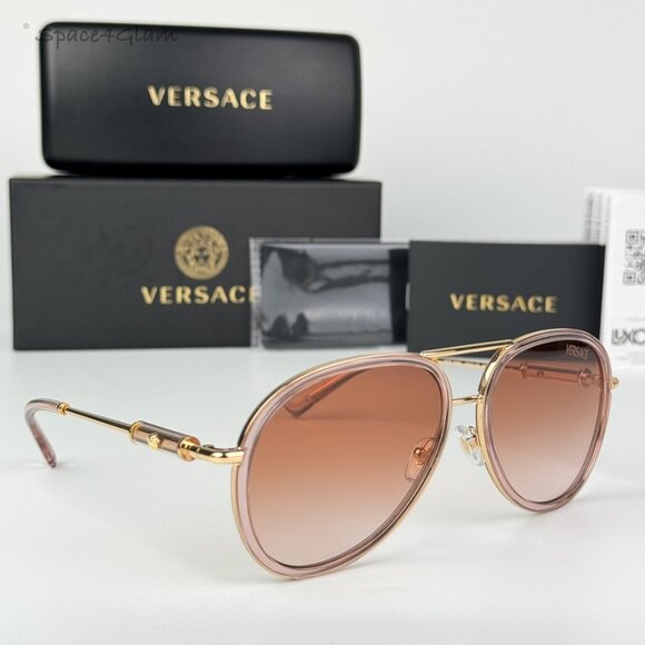 Versace Accessories - Versace Women Sunglasses Brown Transparent Pink Gradient Pilot VE2260 100213 NEW